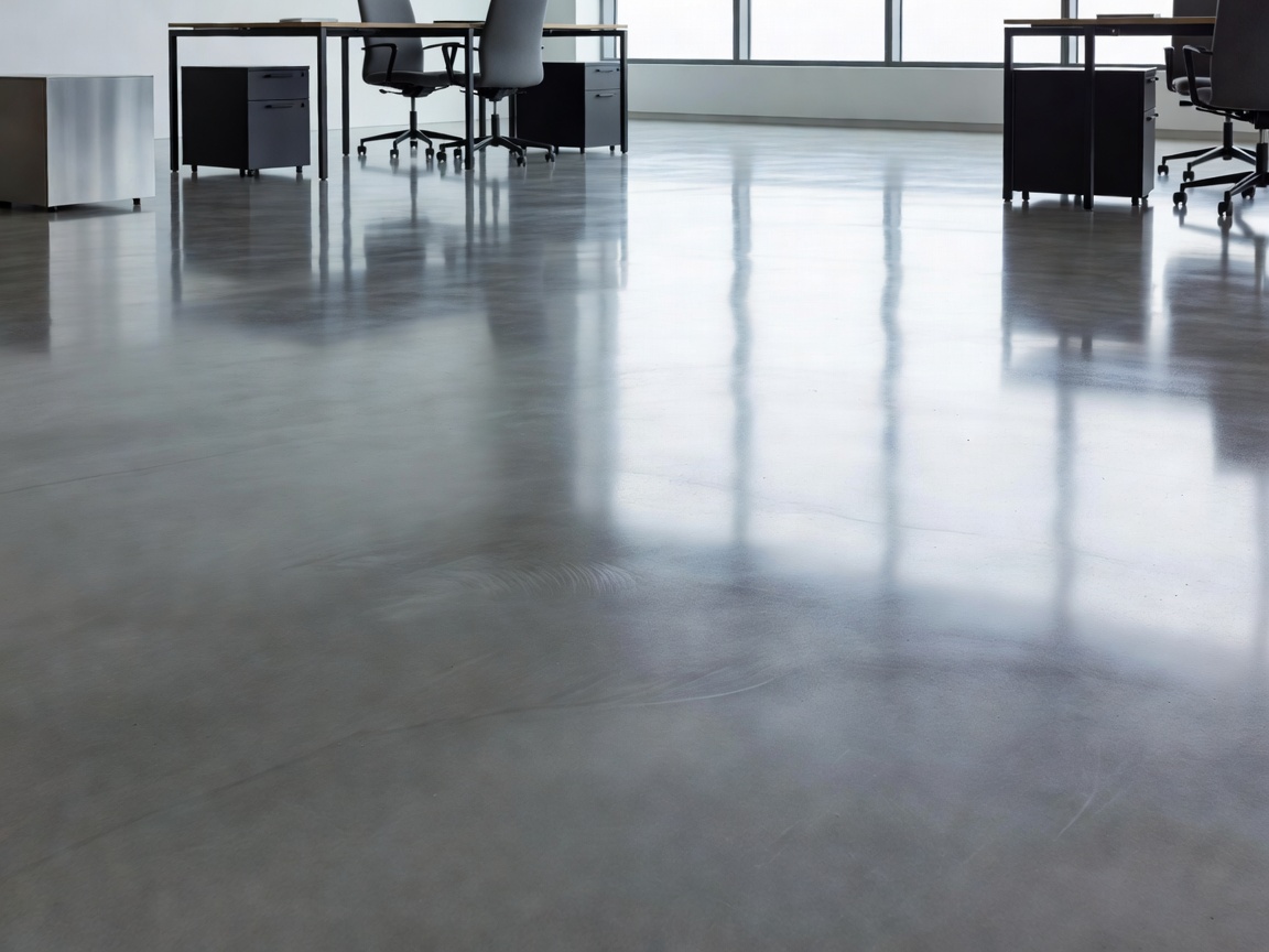 Freshly cleaned polished concrete office floor