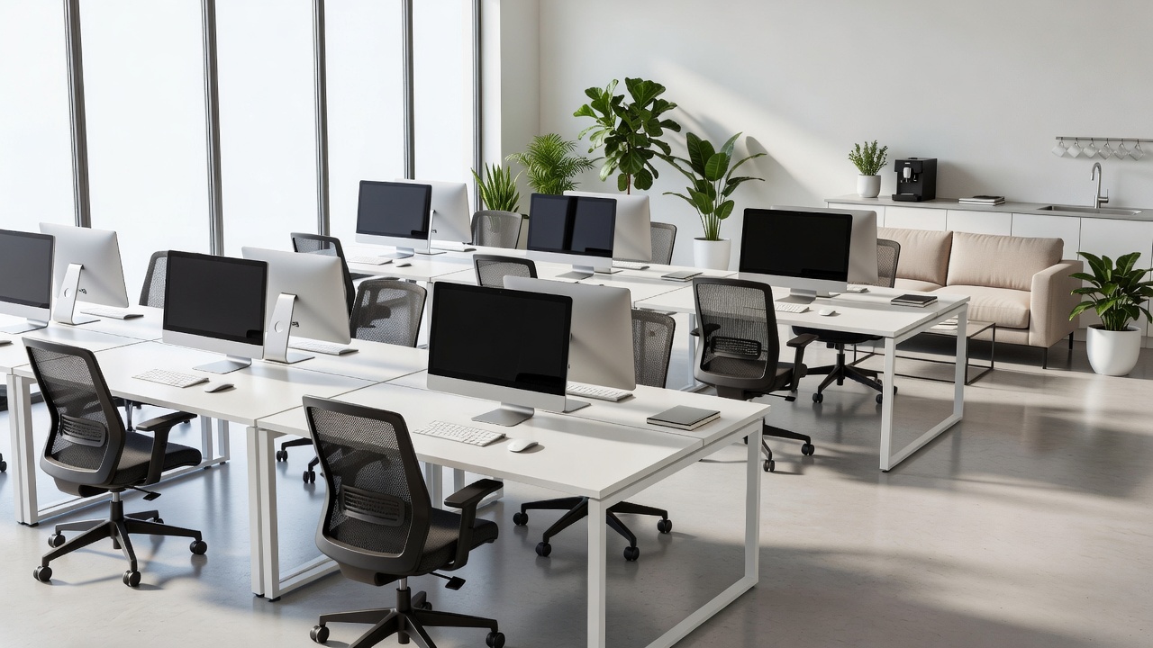Modern bright office interior prepared for a workday