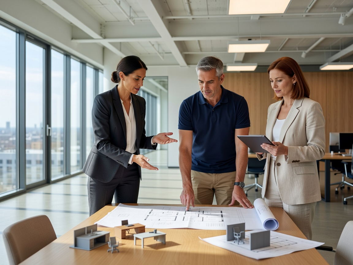 Professionals discussing workspace planning