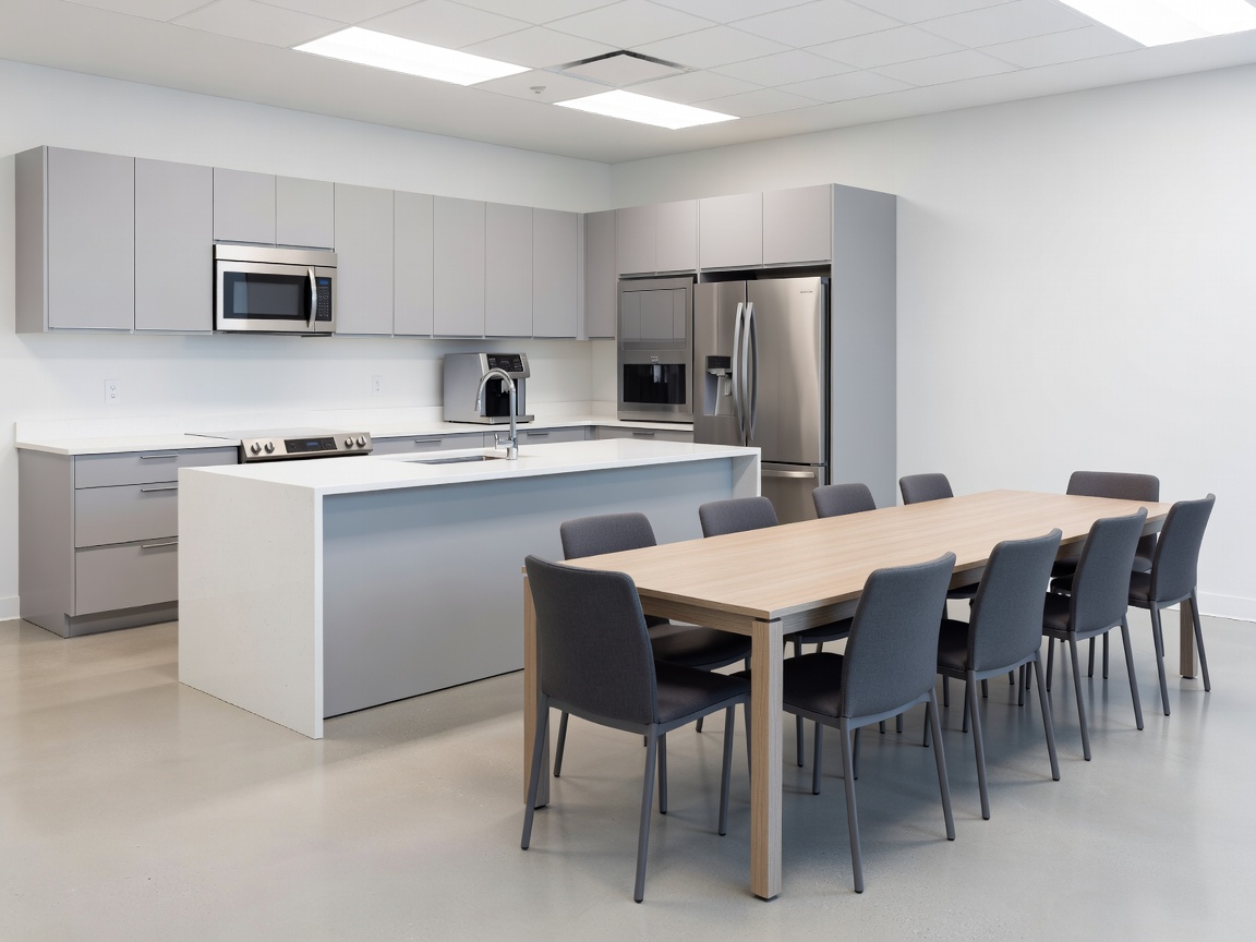 Spotless corporate office kitchen and breakroom